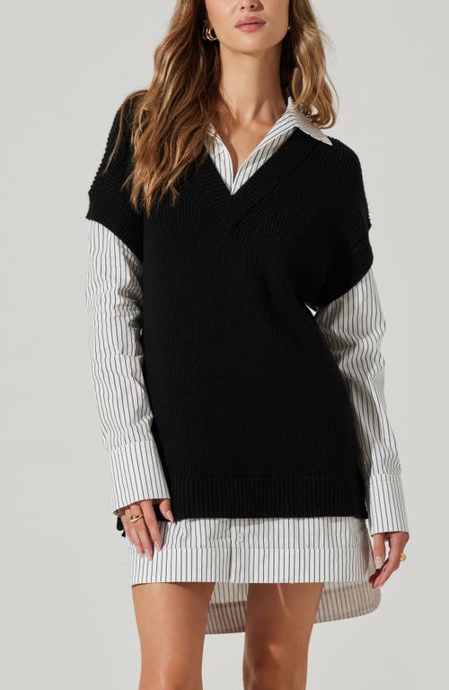 Shop Astr The Label Ishilly Layered Long Sleeve Sweater Shirtdress In Black White