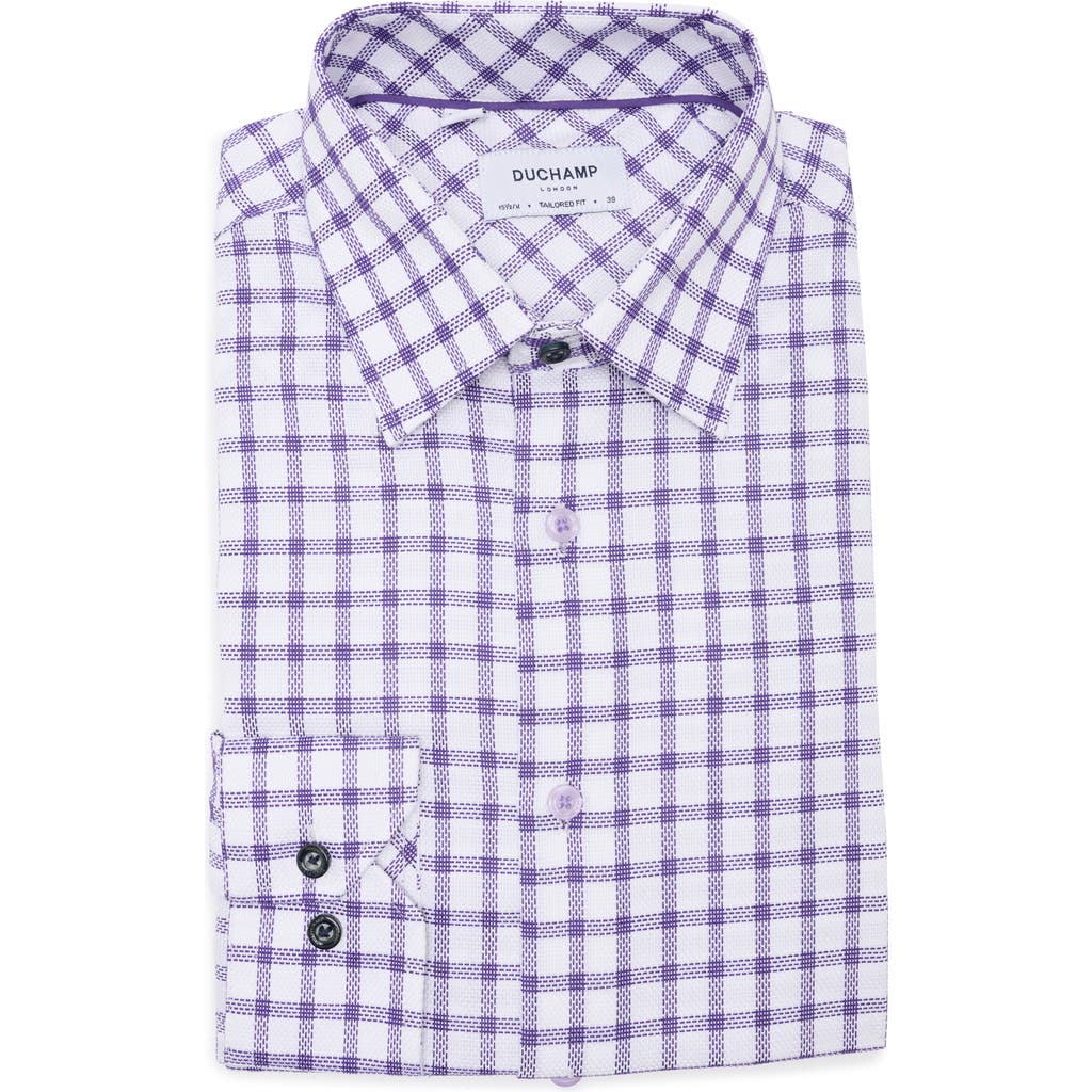 Duchamp Tailored Fit Cotton Plaid Dress Shirt In Purple