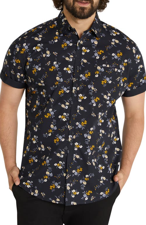 Johnny Bigg Leon Floral Short Sleeve Button-Up Shirt Black at Nordstrom,