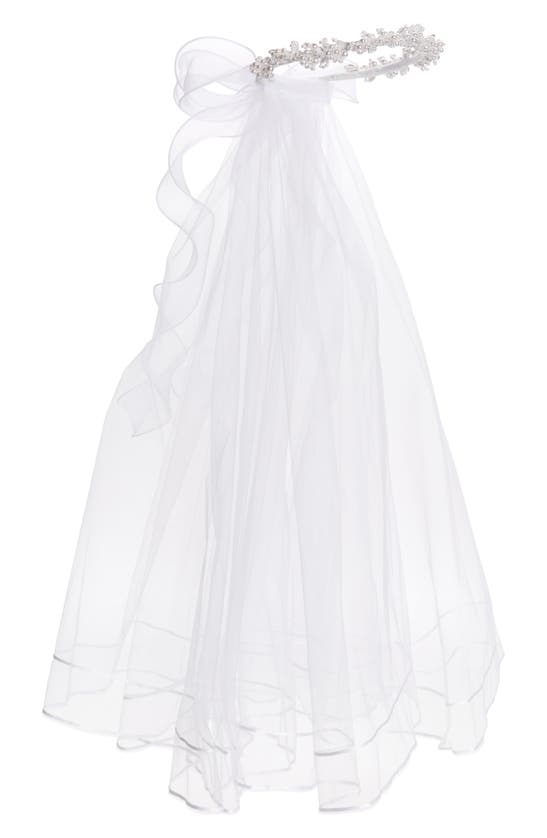 Blush By Us Angels Kids' First Communion Beaded Crown Veil In White