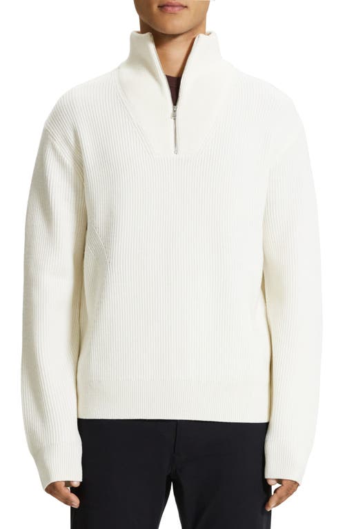 Theory Lamar Oversize Quarter Zip Wool Sweater in Stone White -