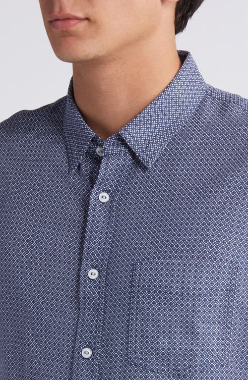 Shop Rails Carson Tile Print Short Sleeve Linen Blend Button-up Shirt In Moroccan Tile Navy