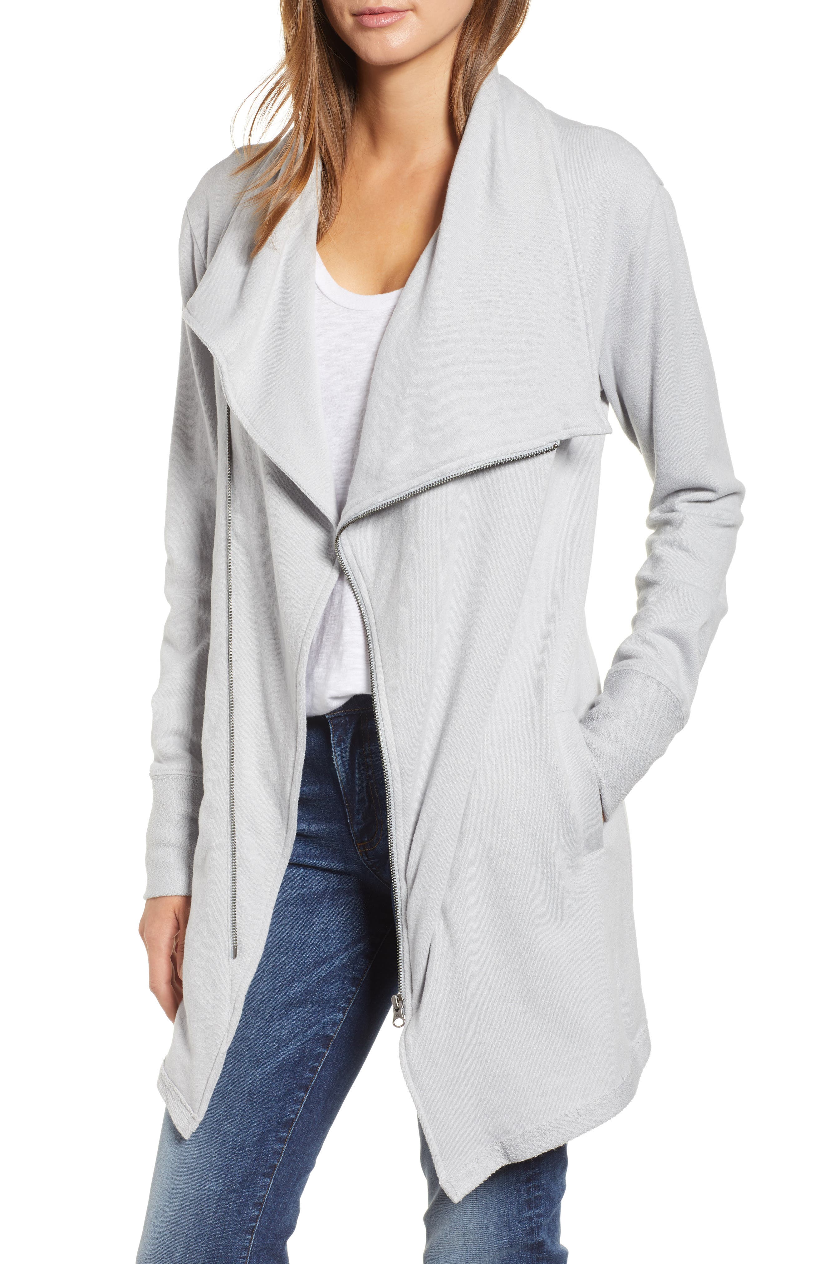 CASLON<SUP>Â®</SUP> Asymmetrical Drape Collar Terry Jacket, Main, color, GREY HEATHER