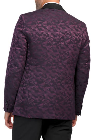 Tailorbyrd Camo Jacquard Dinner Jacket In Cranberry