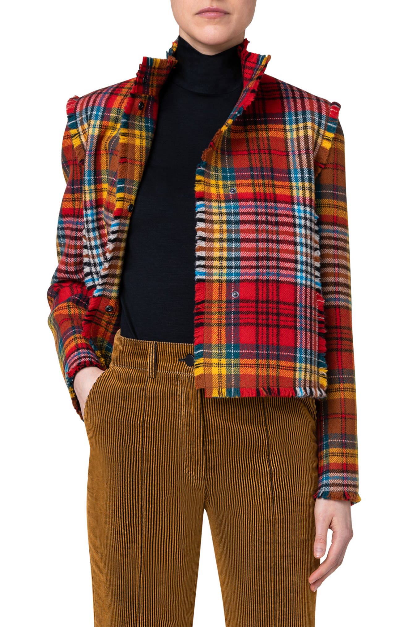 Akris punto Tartan Fringe Wool Flannel 