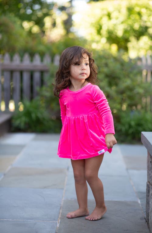 Worthy Threads Stretch Velvet Long Sleeve Bubble Romper In Hot Pink