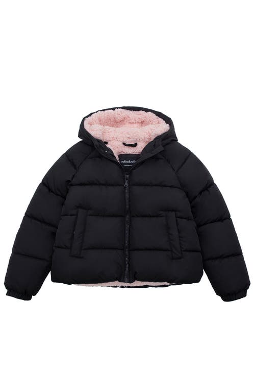 Rokka&rolla Kids' Heavyweight Puffer Jacket Fleece Lined Bubble Coat In Rich Black