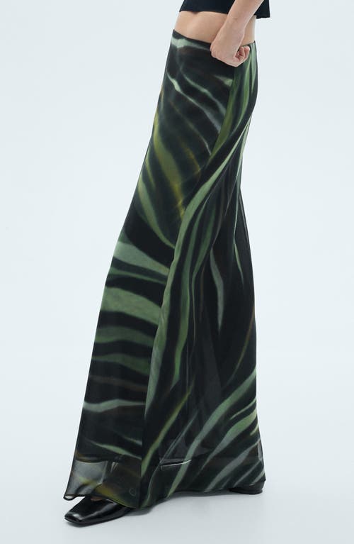 Shop Mango Palm Print Chiffon Maxi Skirt In Black