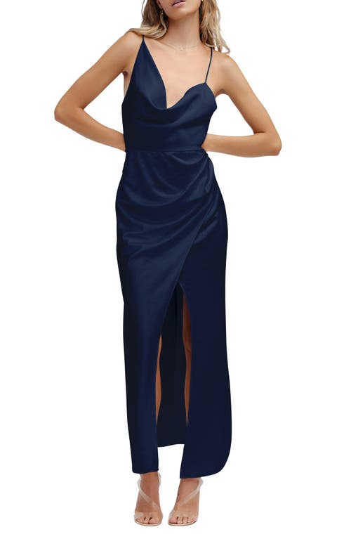 Significant Other Aria Cowl Neck Satin Slipdress in Midnight