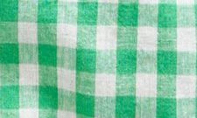Shop Mini Boden Kids' Gingham Short Sleeve Linen & Cotton Button-down Shirt In Pea Green Gingham