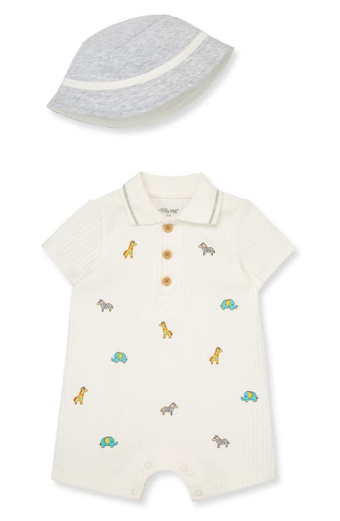 Safari Cotton Blend Romper & Hat Set (Baby)