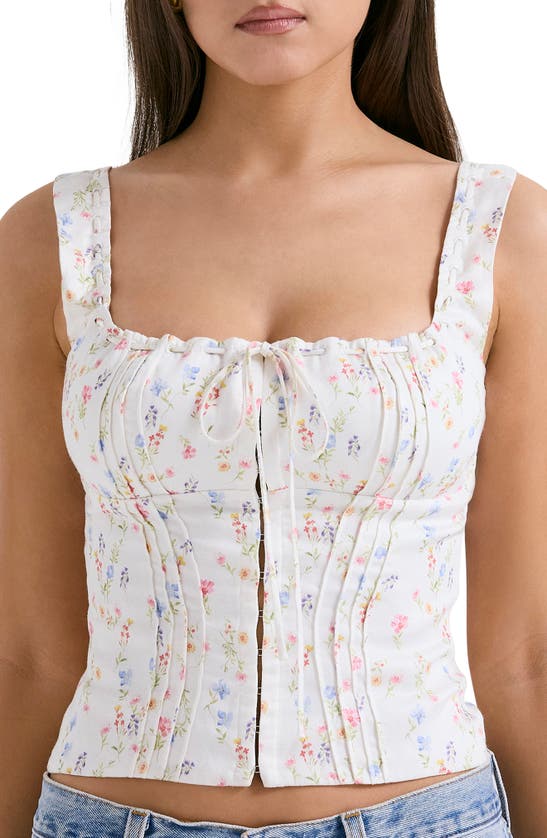 House Of Cb Chicca Square Neck Corset Top In White/ Pink Blue Floral Print