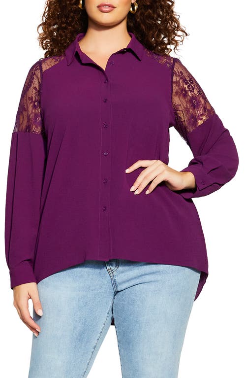 City Chic Lacy High-Low Blouse in Plum