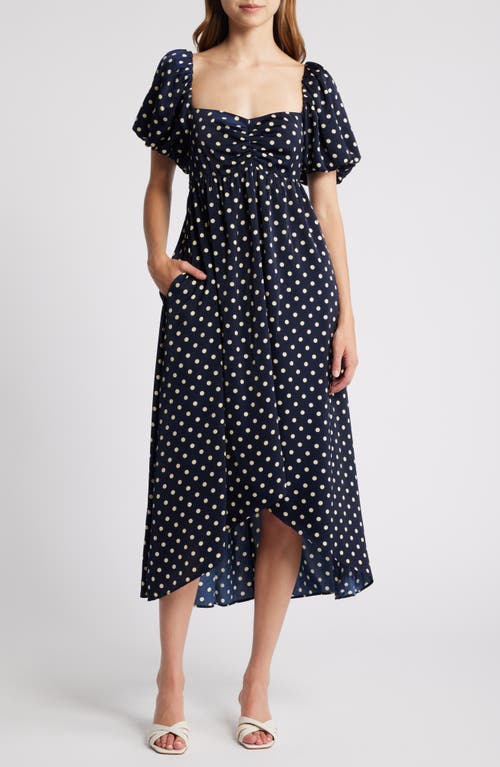 Shop Chelsea28 Ruched High-low Dress In Navy Dot