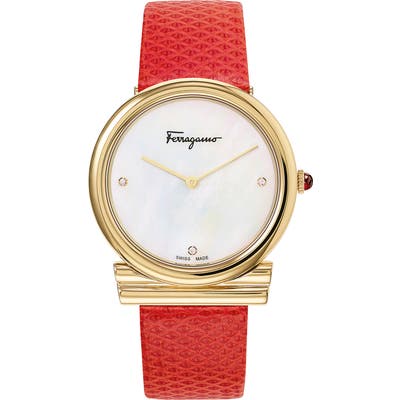Salvatore Ferragamo Gancino Slim Karung Leather Strap Watch,