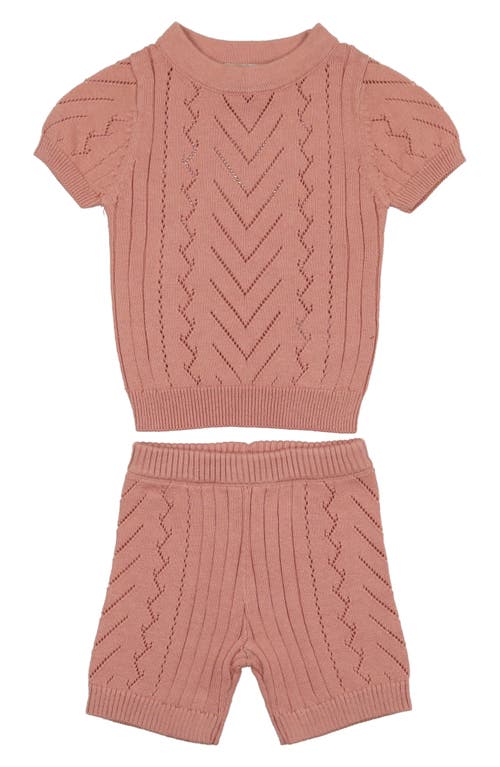 Manière Short Sleeve Pointelle Sweater & Shorts Set Salmon at Nordstrom,