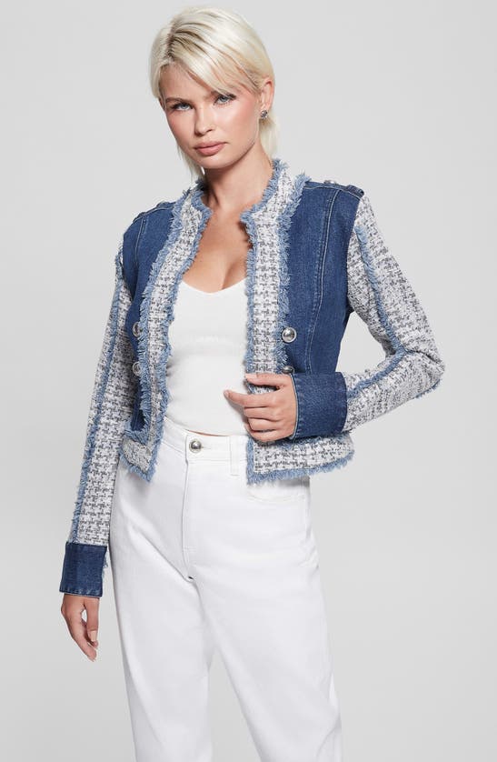 Guess Runway Tweed Denim Jacket In Manon Wash