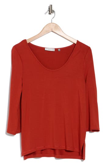 Patrizia Luca Three Quarter Sleeve Top In Rust