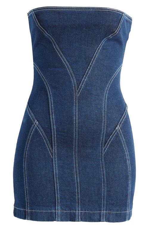 Mistress Rocks Strapless Denim Minidress In Dark Blue