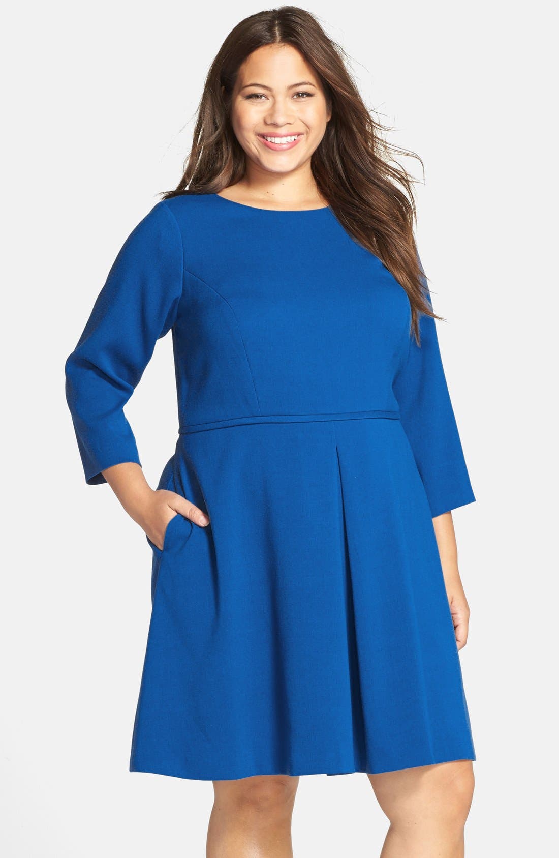 Eliza J Pleat Front Fit & Flare Dress (Plus Size) Nordstrom