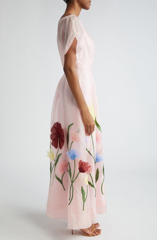 Shop Lela Rose Floral Embroidered Silk Organza Dress In Peony