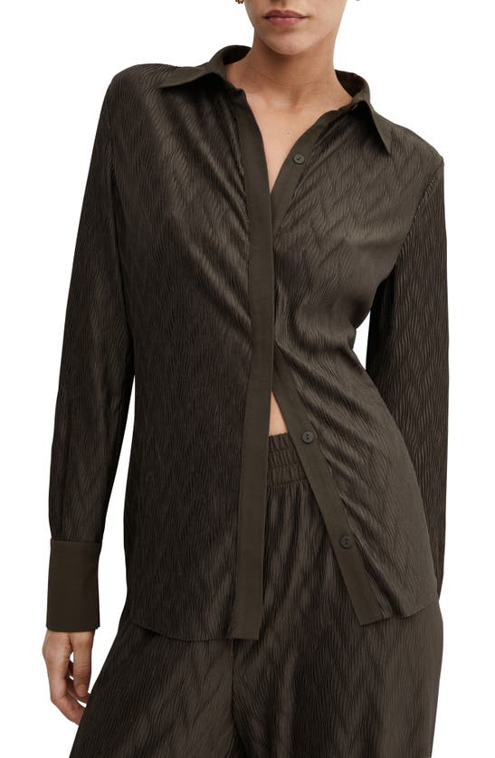 Shop Mango Textured Button-up Shirt In Khaki