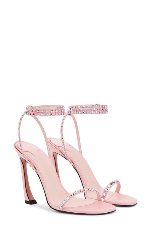 PIFERI Fade Crystal Embellished Ankle Wrap Sandal in Pink