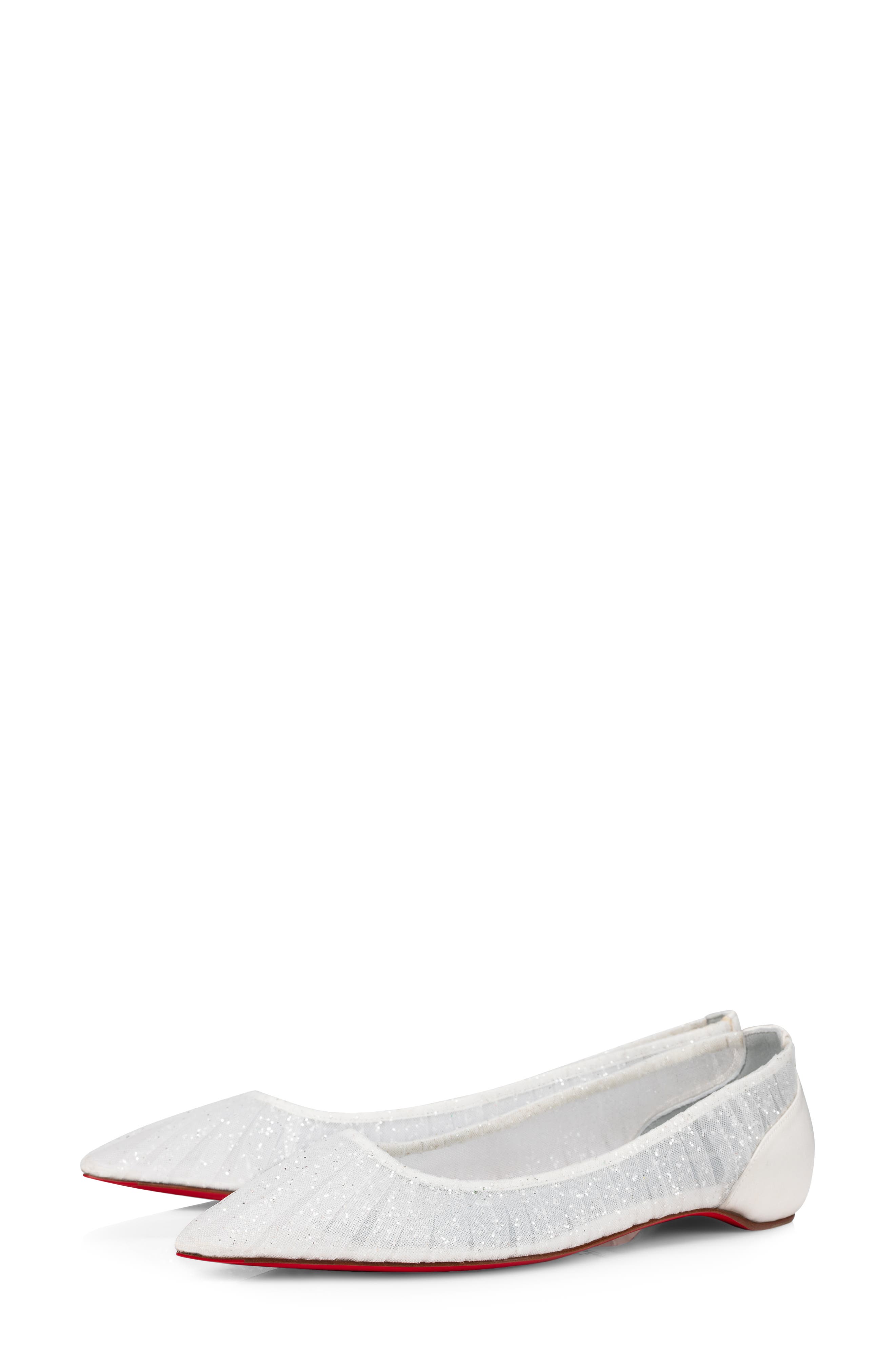 Christian Louboutin Kate Draperia Pointed Toe Flat in White/Silver/Blue at Nordstrom, Size 5Us