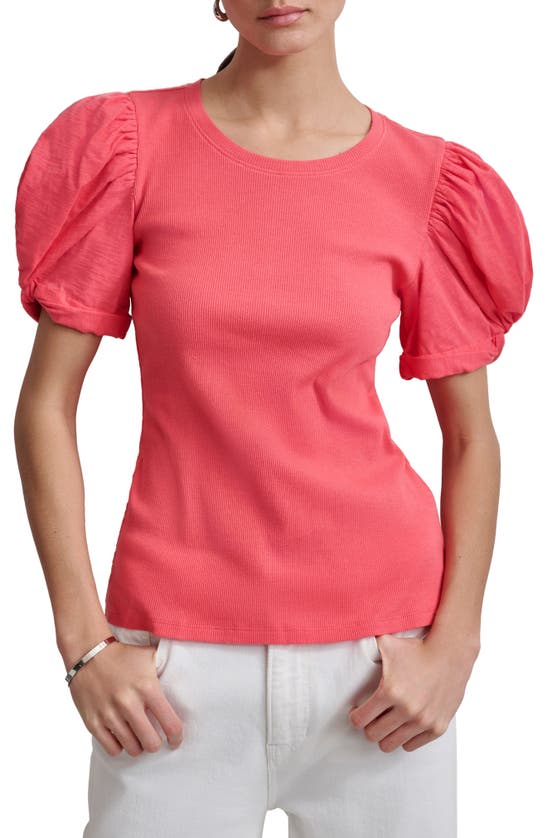 Shop Dkny Twist Sleeve Rib Top In Beach Coral