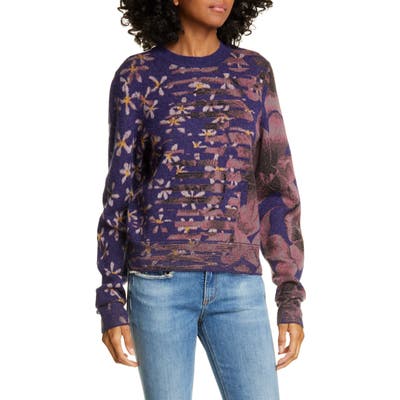 Rag & Bone Alamo Mixed Floral Jacquard Wool Blend Sweater, Purple