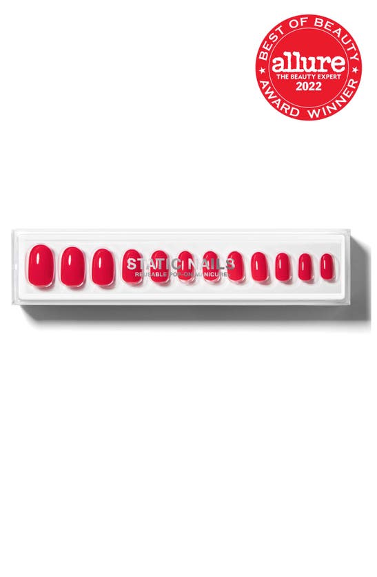 Static Nails Round Pop-on Reusable Manicure Set In Sexy Red Round