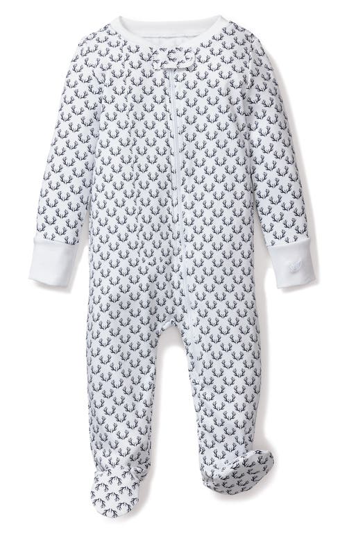 Petite Plume Antler Print Cotton Fitted Footie In White
