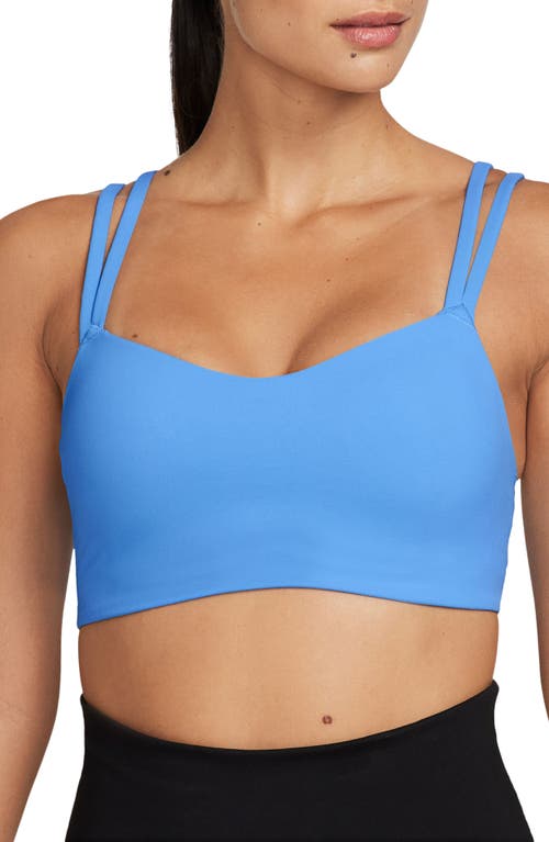 Shop Nike Dri-fit Alate Trace Sports Bra In University Blue/white