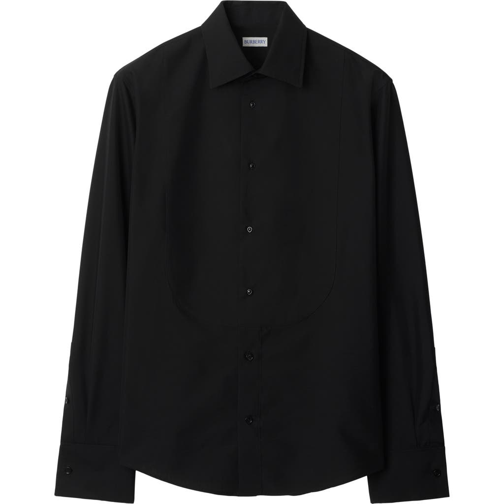 Burberry Tailored Shirt With Curved Hem And Point Collar In Black