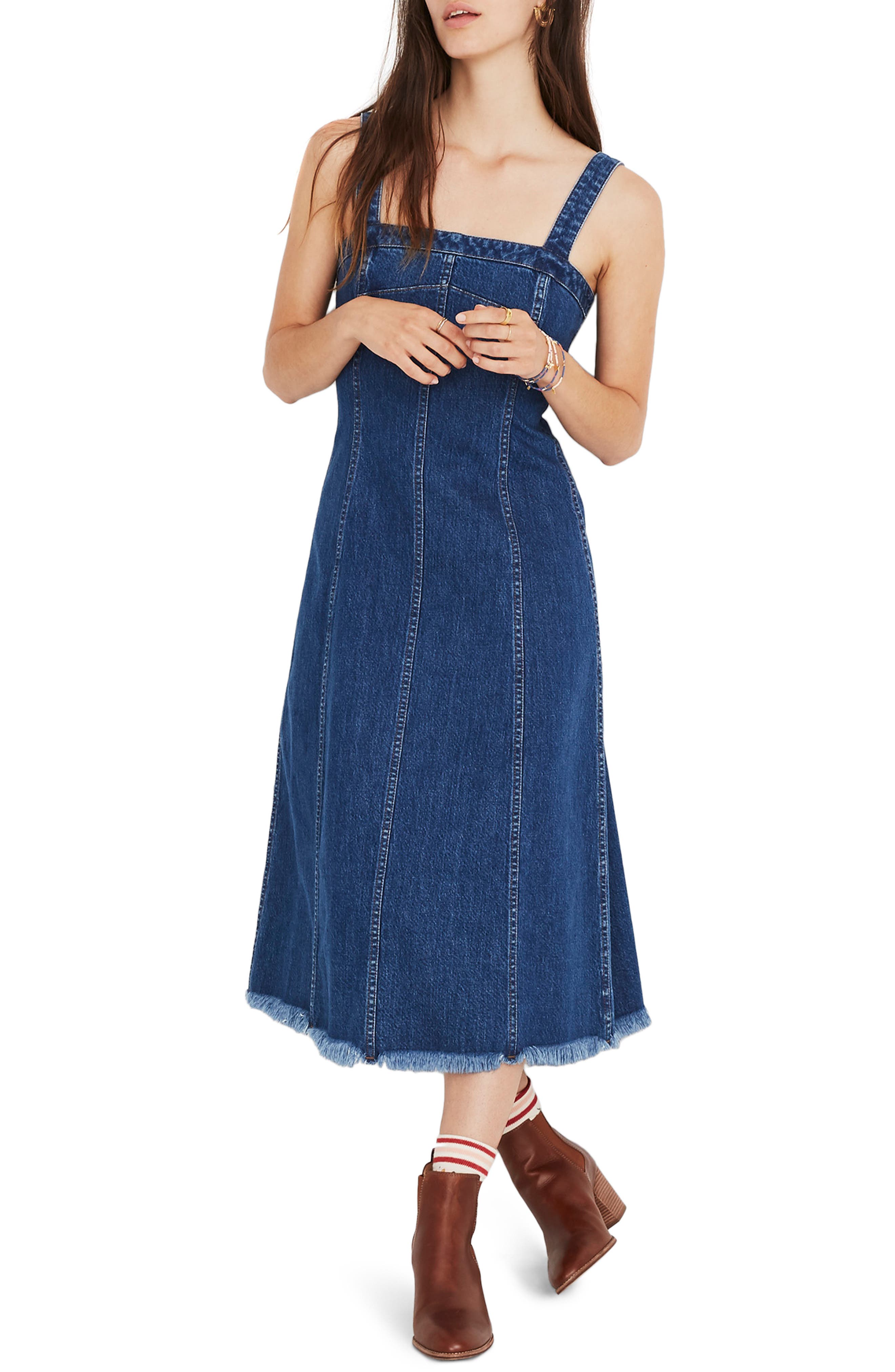 raw hem denim dress
