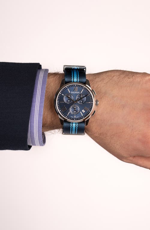 Balmain Watches Madrigal Chronograph Fabric Strap Watch, 42mm In Blue Nato