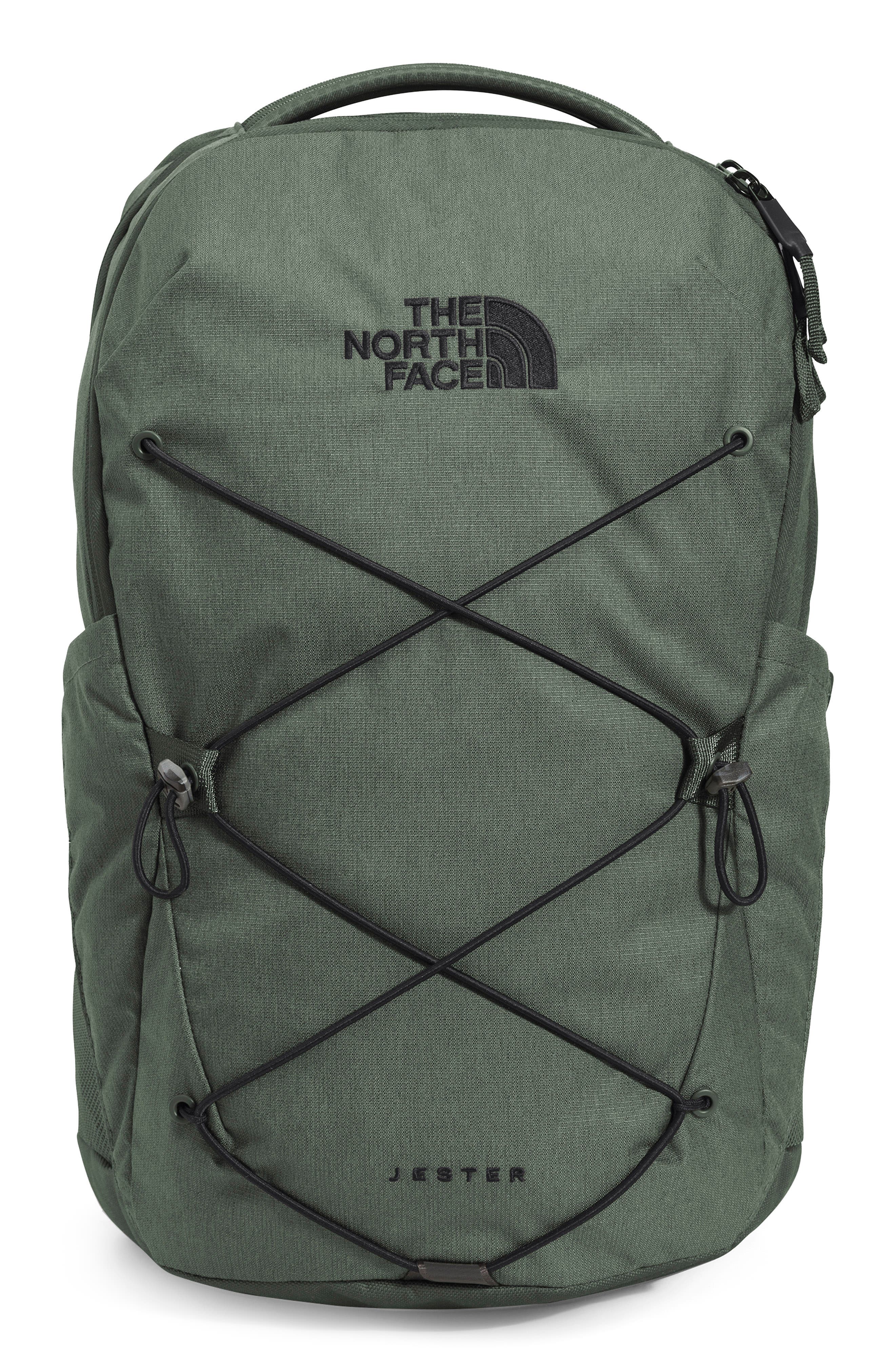 white floral north face backpack