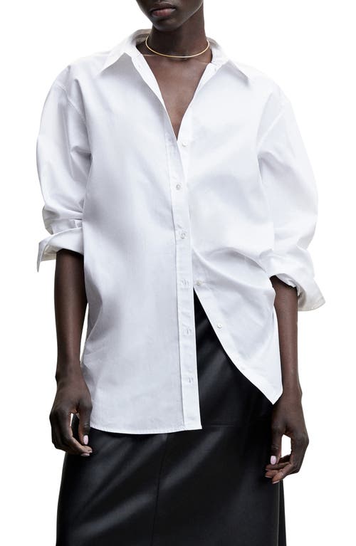 MANGO Oversize Long Sleeve Cotton Button-Up Shirt in White