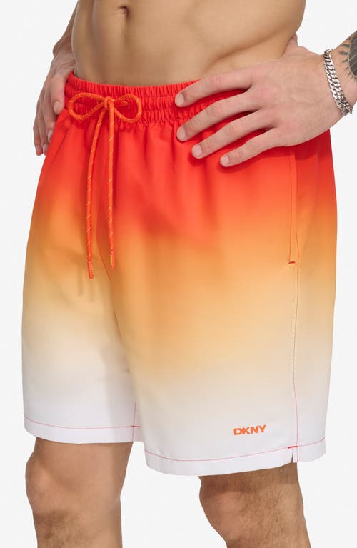 Shop Dkny Core Volley Ombré Swim Trunks In Orange