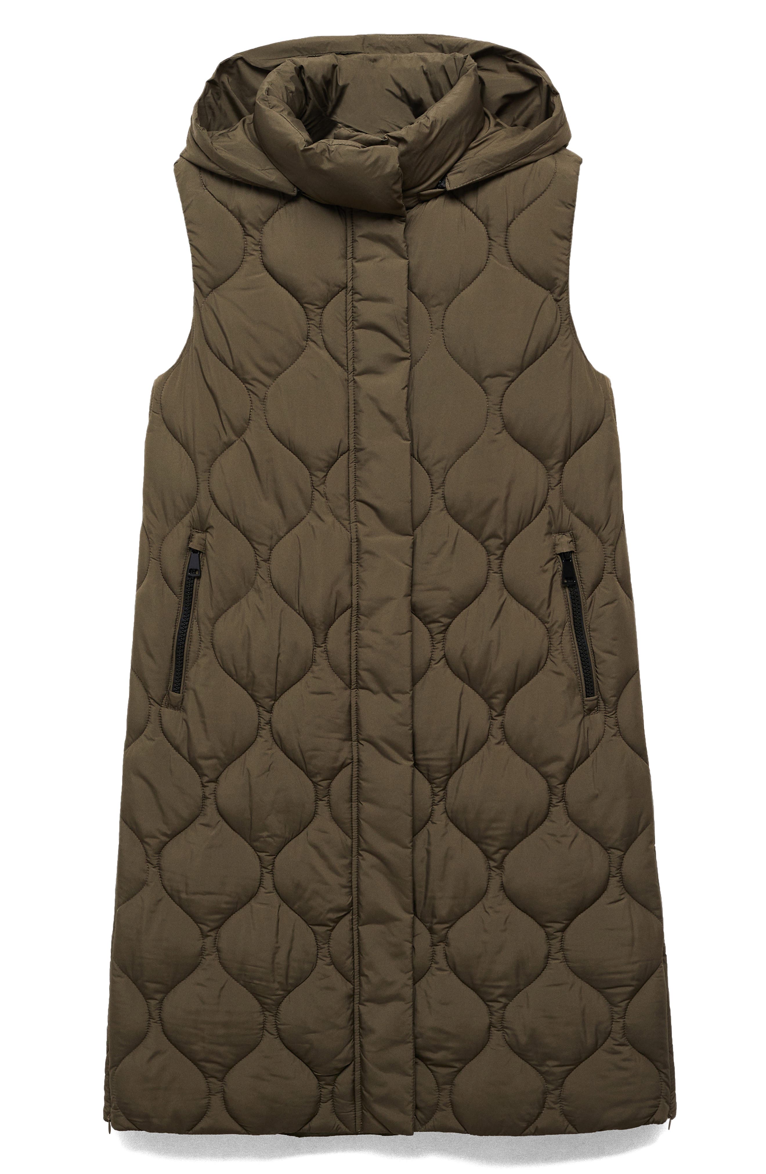 MANGO Hooded Longline Water Repellent Quilted Vest Nordstrom