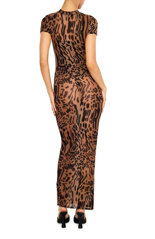 Shop Good American Mock Neck Mesh Dress In Warped Leopard004