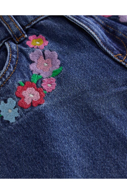 Shop Mini Boden Kids' Floral Embroidered Denim Jeans In Mid Vintage Floral Embroidery