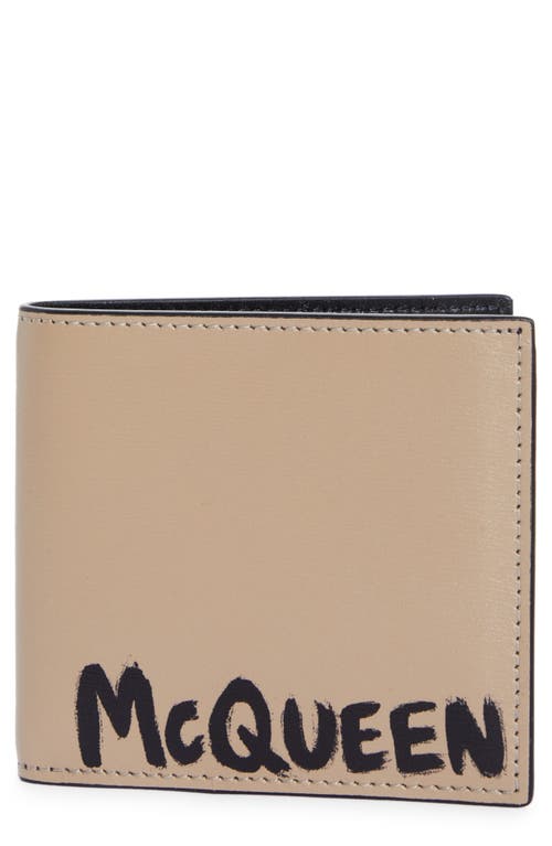 Alexander Mcqueen Graffiti Logo Leather Bifold Wallet In Beige