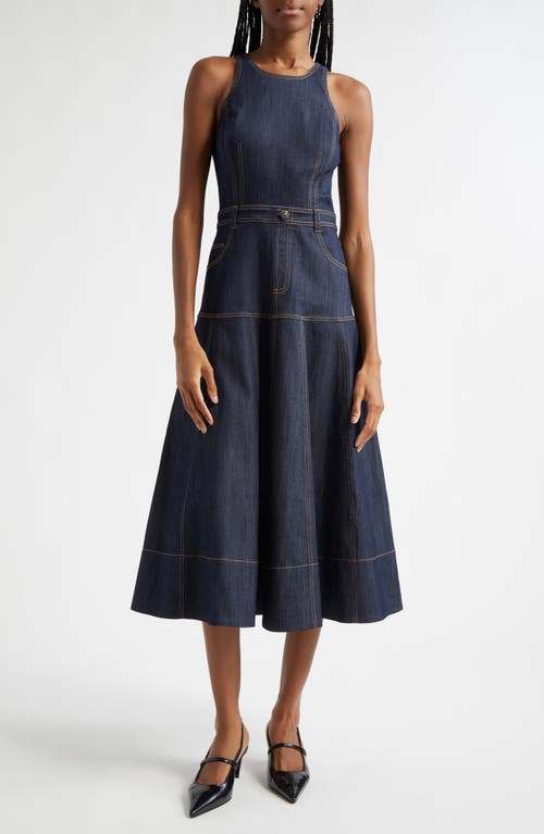 Shop Cinq À Sept Baran Sleeveless Denim Midi Dress In Indigo