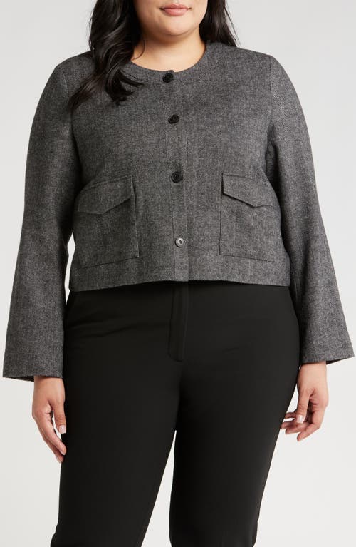 Shop Nordstrom Collarless Herringbone Jacket In Grey