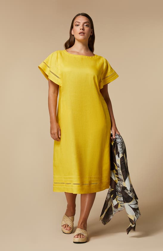 Shop Marina Rinaldi Bartolo Stitch Linen Dress In Yellow