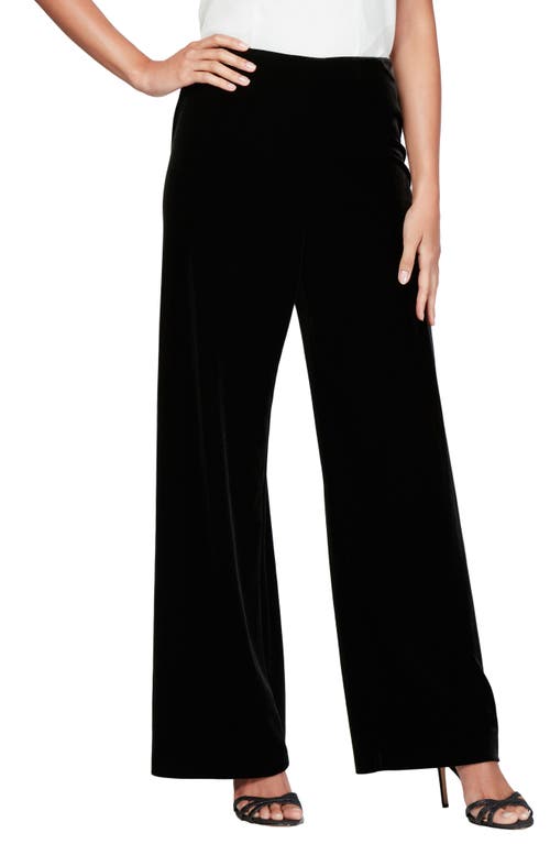 Alex Evenings Flat Front Wide Leg Trousers Black at Nordstrom,