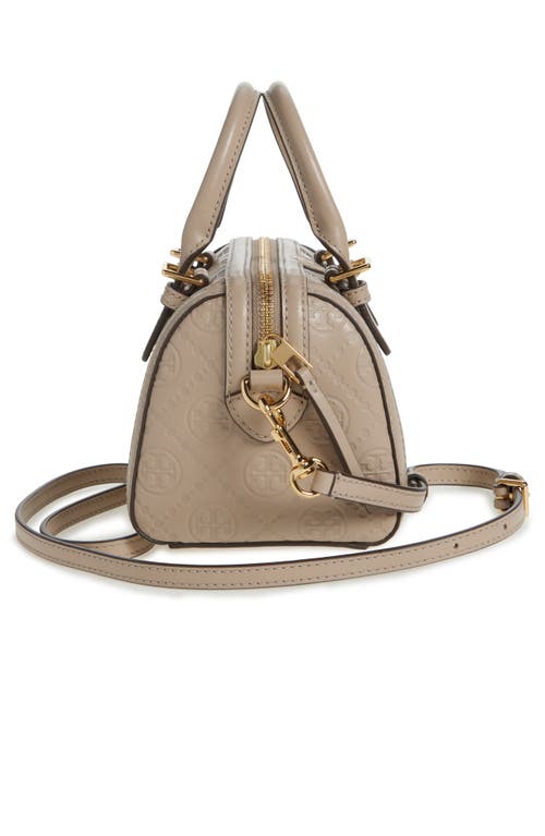 Shop Tory Burch Petite T Monogram Leather Barrel Bag In Fresh Clay