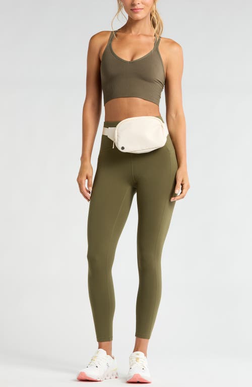 Shop Zella Rhythm Seamless Sports Bra In Olive Night