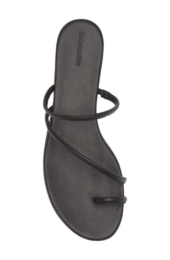 Reformation Ludo Toe Ring Strappy Flat Sandals Black 5.5 In Black